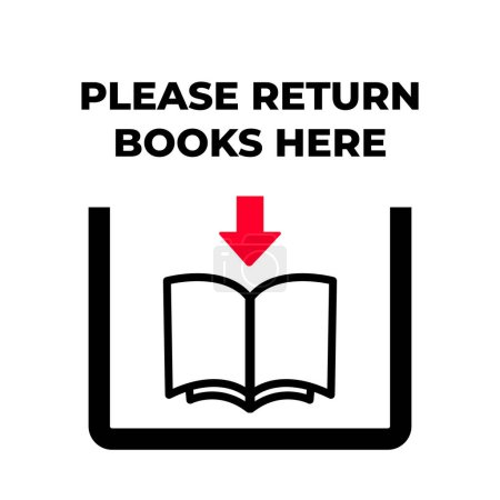 Illustration for Please return books here sign age banner poster vector illustration isolated on square white background. Simple flat cartoon drawing for library or university school areas. - Royalty Free Image