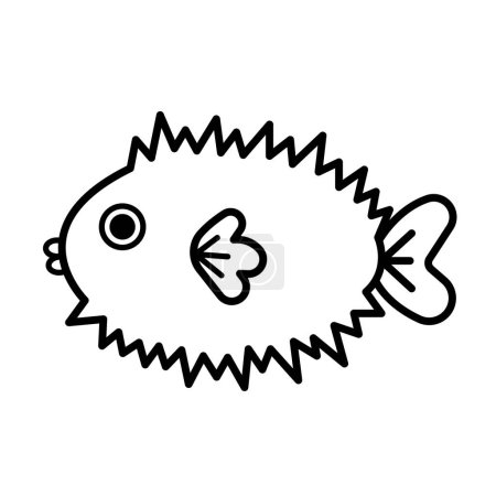 Niedlichen Kugelfisch mit einfachen flachen Cartoon Art Stil Vektor Illustration Umriss isoliert auf quadratischen weißen Hintergrund. Einfache flache Cartoon-Zeichnung.