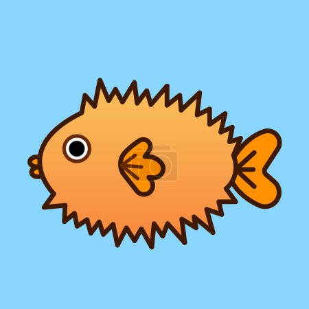 Illustration for Cute colored pufferfish with simple flat cartoon art styled vector illustration isolated on square background. Simple flat cartoon aquatic sea animals drawing. - Royalty Free Image