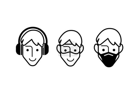 Ear muffs, eye protection glasses, and face mask safety required signage icon vector illustration outline bundle set. Simple flat cartoon drawing.