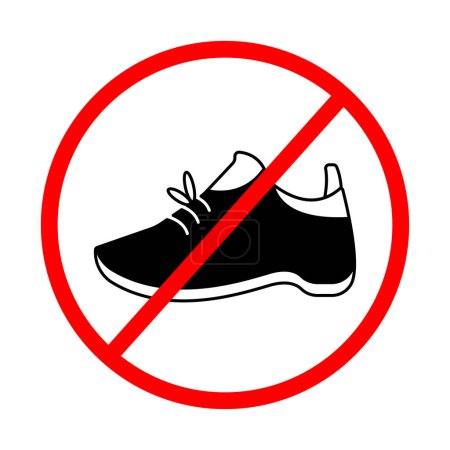 No shoes or sandals footwear allowed sign age banner poster design illustration isolated on square white background. Simple flat sign drawing for prints.