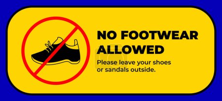 Yellow and black no footwear allowed sign age banner poster design illustration isolated on horizontal background. Simple flat sign drawing for prints.
