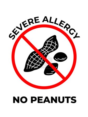 Schwere Allergie. Keine Erdnüsse unterzeichnen Zeitalter Banner Plakat Illustration isoliert auf vertikalen weißen Hintergrund. Einfache flache Lebensmittelzutaten Cartoonzeichnung.