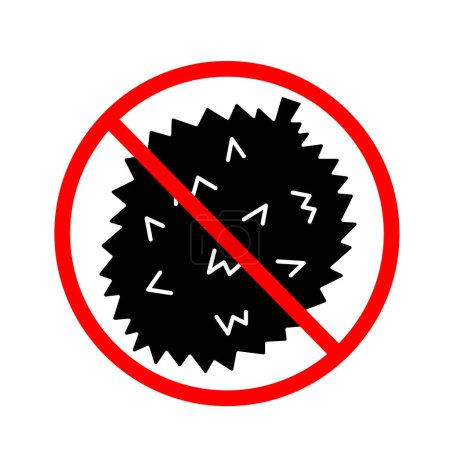 No durians. Fruit with strong potent smell not allowed illustration icon sign with red cross isolated on square white background. Simple flat signage drawing.