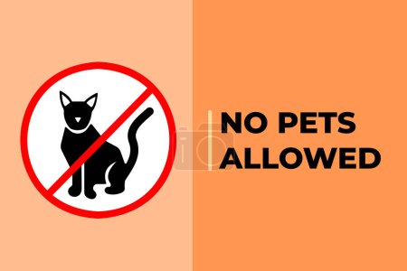 No pets allowed sign banner illustration isolated on horizontal orange colored background. Simple flat poster graphic design for prints.