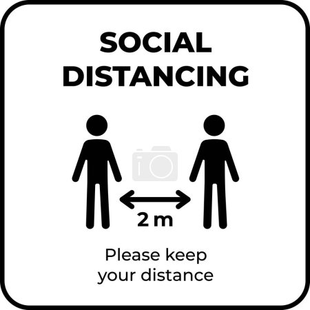 Social distancing keep distance 2 meters banner sign poster illustration isolated on square white background. Simple flat poster graphic design for prints.