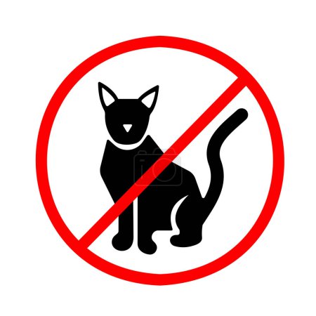 No pets, animals, cats or dog sign age icon illustration with red cross isolated on square white background. Simple flat poster graphic design for prints.