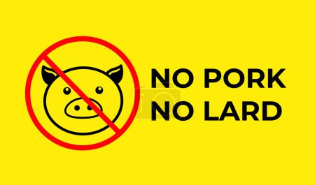 Ninguna ilustración de signo de icono de cerdo o manteca de cerdo aislada sobre fondo amarillo horizontal. Diseño simple de póster plano para dibujos impresos.