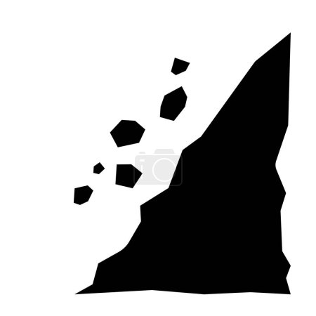 Rochers tombants ou débris de falaise ou d'ombre de montagne silhouette icône illustration isolée sur fond blanc carré. Conception simple d'affiche de désastre de glissement de terrain plat pour des dessins imprimés.