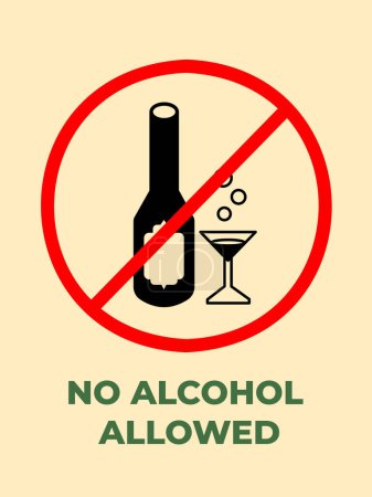 No alcohol allowed banner sign age illustration isolated on vertical ratio yellow background. Simple flat poster sign graphic design for prints drawing.