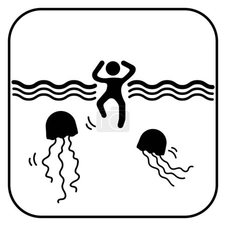 Beware of jellyfishes icon sign shadow silhouette illustration isolated on square white background. Simple flat drawing for poster prints and web icons.