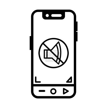 Smartphone screen with mute audio icon illustration isolated on square white background. Simple flat cartoon styled drawing for poster prints or social media graphic design elements.
