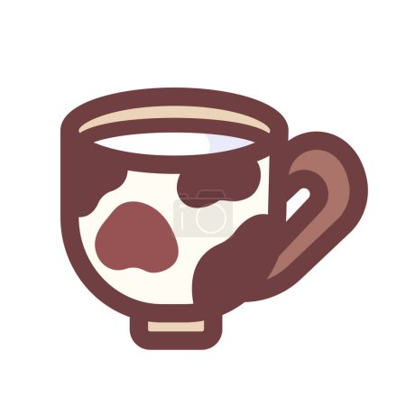 Milchgetränke im Becher mit braunem Kuhhaut-Muster auf weißem quadratischen Hintergrund. Einfache, flache Zeichnung im Cartoon-Stil.