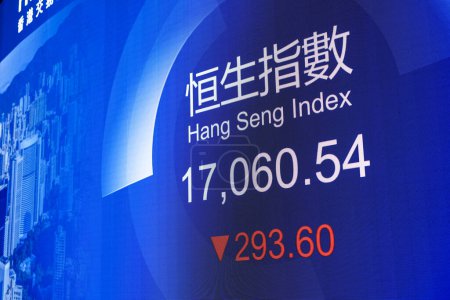 Photo for 2023 Dec 1,Hong Kong,Electronic display board displaying the Hang Seng Index - Royalty Free Image