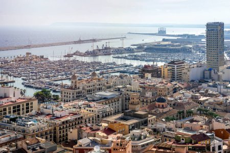 Photo for October 2022 - Alicante, Spain - Aerial view of the Spanish city of Alicante on the shores of the turquoise Mediterranean Sea on a sunny day - Royalty Free Image