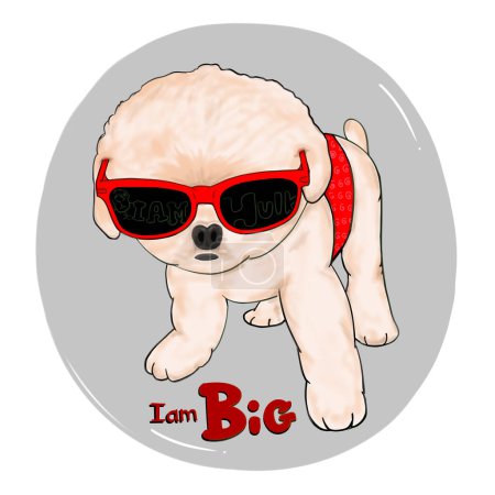 Photo for Cute and funny dog with sunglasses illustration That call "I Am Big" - Royalty Free Image