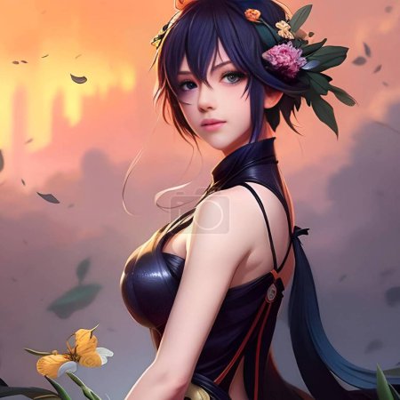 Photo for Beautiful, sexy girl with fantasy makeup and flowers in the forest - Royalty Free Image