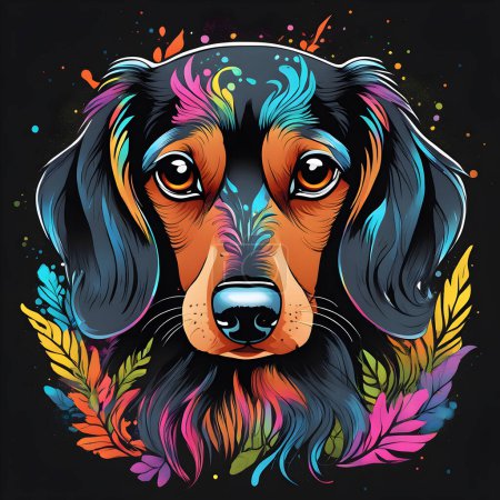 Photo for Colorful dog in the head on a black background. - Royalty Free Image