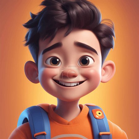 Photo for 3d rendering of a cute cartoon boy in a dark room - Royalty Free Image