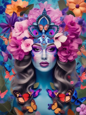 Foto de 3 d ilustración de una hermosa mujer con una corona floral - Imagen libre de derechos