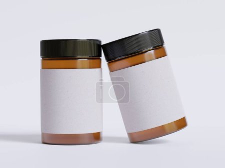 Photo pour Pot cosmétique en verre ambré avec une texture réaliste vide Étiquette blanc rendu des couleurs 3D - image libre de droit
