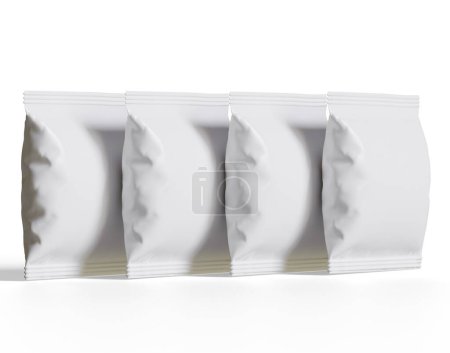 Plastic Snack Bag Attrappe, White Potato Chips Container, 3D Rendering isoliert auf weißem Hintergrund