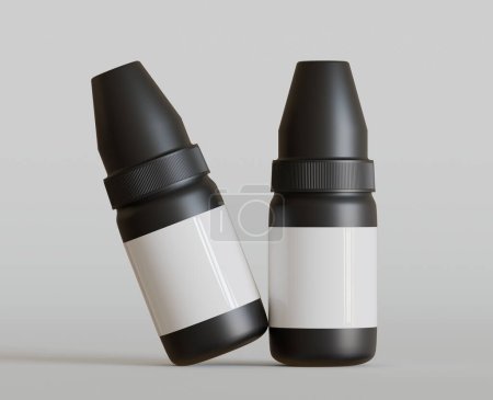 Photo for Amber dropper black bottle mockup on gray background, 3d rendering. 3D Illustration - Royalty Free Image