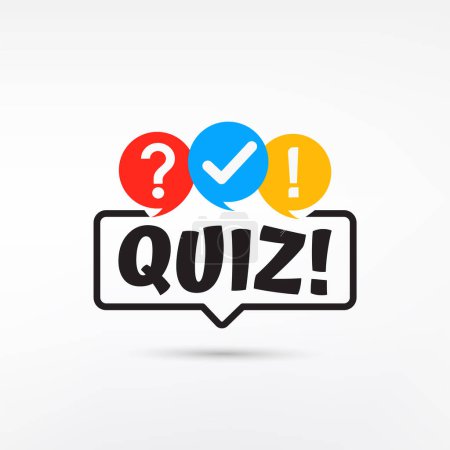 Quiz-Logo mit Telefon-Popup-Symbolen, Quiz-Taste, Fragewettbewerb, isoliert auf weißem Hintergrund