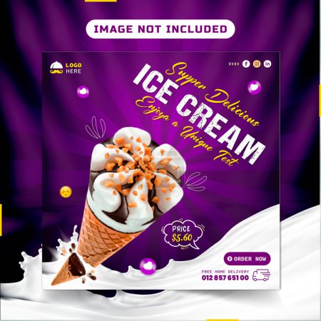 Illustration for Chocolate splash with delicious chocolate ice cream social media banner instagram post design - Royalty Free Image