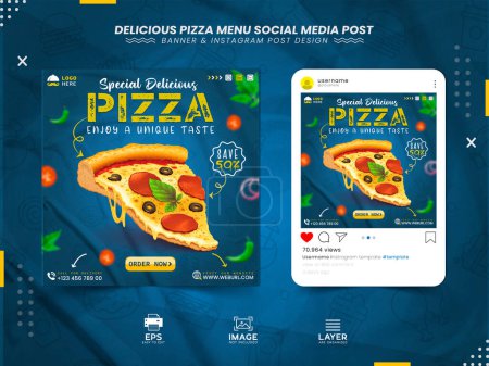 Illustration for Special delicious pizza social media Post. Delicious pizza social media banner template - Royalty Free Image