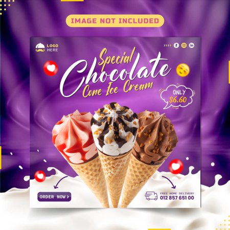 Ilustración de Salpicadura de chocolate con delicioso helado de chocolate banner de medios sociales instagram post diseño - Imagen libre de derechos