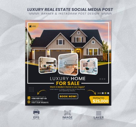 Illustration for Real estate house sale social media banner or  instagram post or square web banner promo template - Royalty Free Image