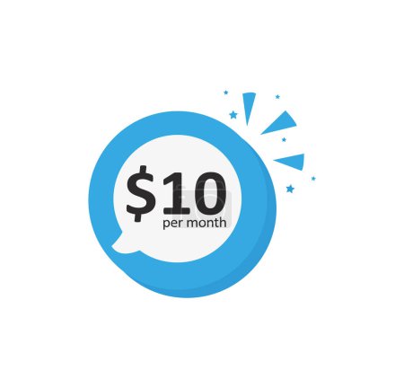 Téléchargez les illustrations : Seulement 10 $par mois ! Bouton 3D isolé sur fond blanc - en licence libre de droit