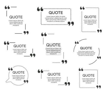 Quote frame notes. Quote box icon. Texting quote boxes. Quote frame and notes vector templates 