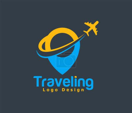 Téléchargez les illustrations : Logo ambulant. logo de voyage et de visite avec avion - en licence libre de droit