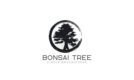 Pincelada circular con logo de árbol de bonsái