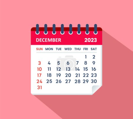  Diciembre 2023 Hoja de calendario. Calendario 2023 en estilo plano