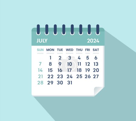 Julio 2024 Hoja de calendario. Calendario 2024 en estilo plano