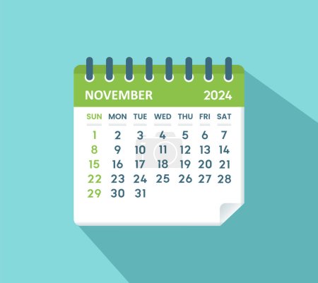 December 2024 Calendar Leaf. Calendar 2024 in flat style