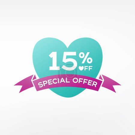 15% off discount promotion sale banner, ads. Valentine's Day Sale, holiday discount tag.