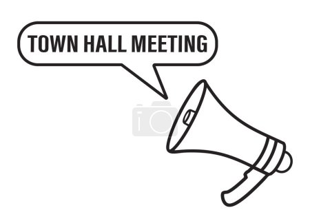  Megaphone with speech bubble in word Town Hall meeting