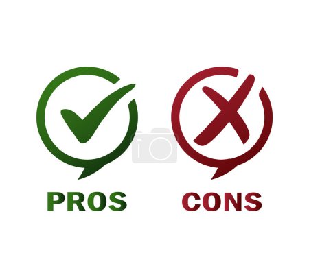 Ilustración de Pros y contras icono comprobar la lista positiva negativa verdadero incorrecto como y disgusta logo - Imagen libre de derechos