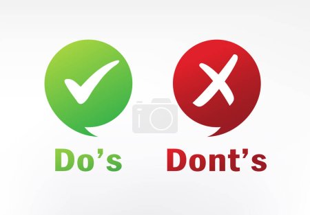 Illustration for Do's and don't good and bad icon check negative positive list true wrong. - Royalty Free Image