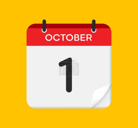 Vector calendar icon. 1 October. Day, month. Flat style.