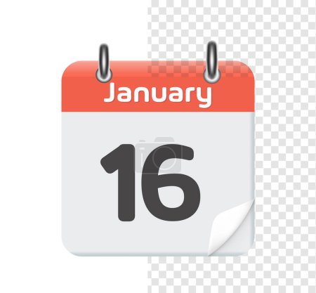 16. Januar. Kalendersymbol auf transparentem Hintergrund. Vektorillustration. Flacher Stil.