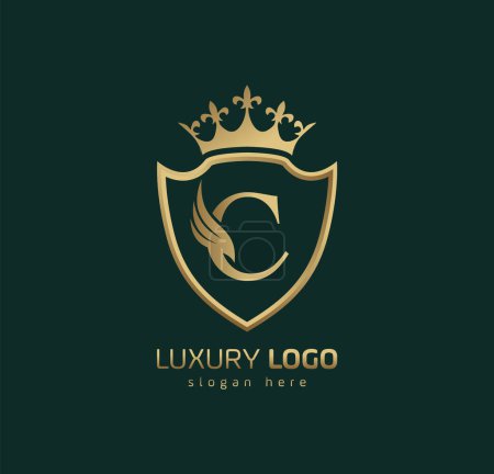 Luxury Crown C logo. Letter C wings logo.