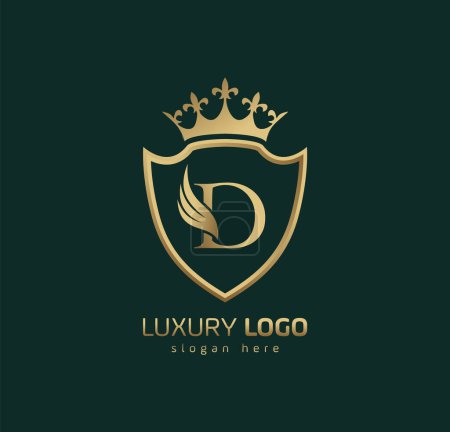 Luxury Crown D logo. Letter D wings logo.