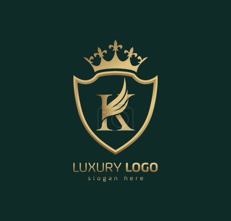 Luxus Crown K-Logo. Buchstabe K Flügel Logo.