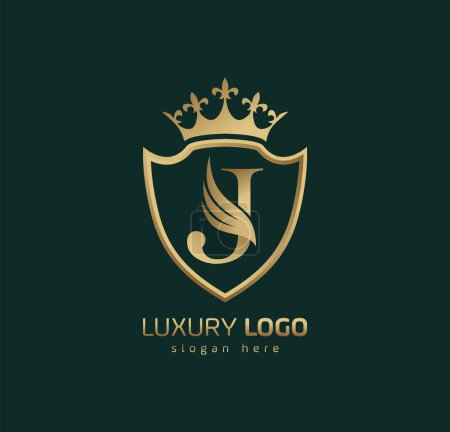 Luxus Crown J-Logo. Buchstabe J Flügel Logo.