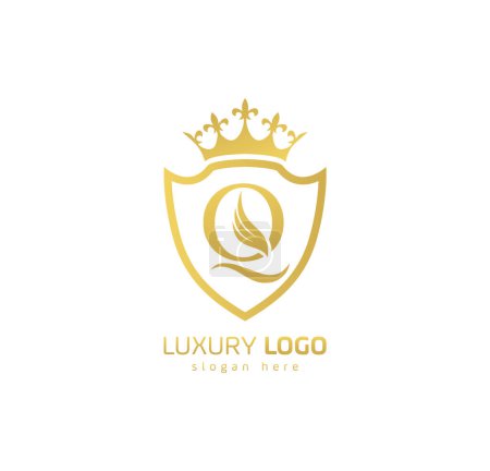 Luxus Crown Q-Logo. Buchstabe Q Flügel Logo.